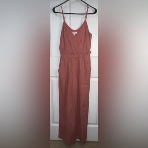 Monteau Jumpsuit Women's Size S Rust Linen Blend Wide Leg Spaghetti Strap